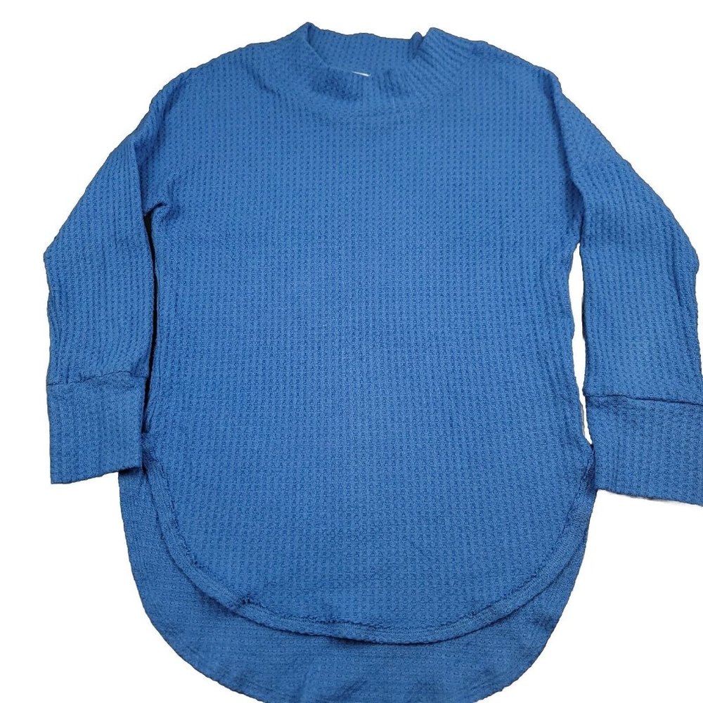Caslon Womens M Sweater Blue Waffle Knit Pullover Long Sleeve Mock Neck‎
